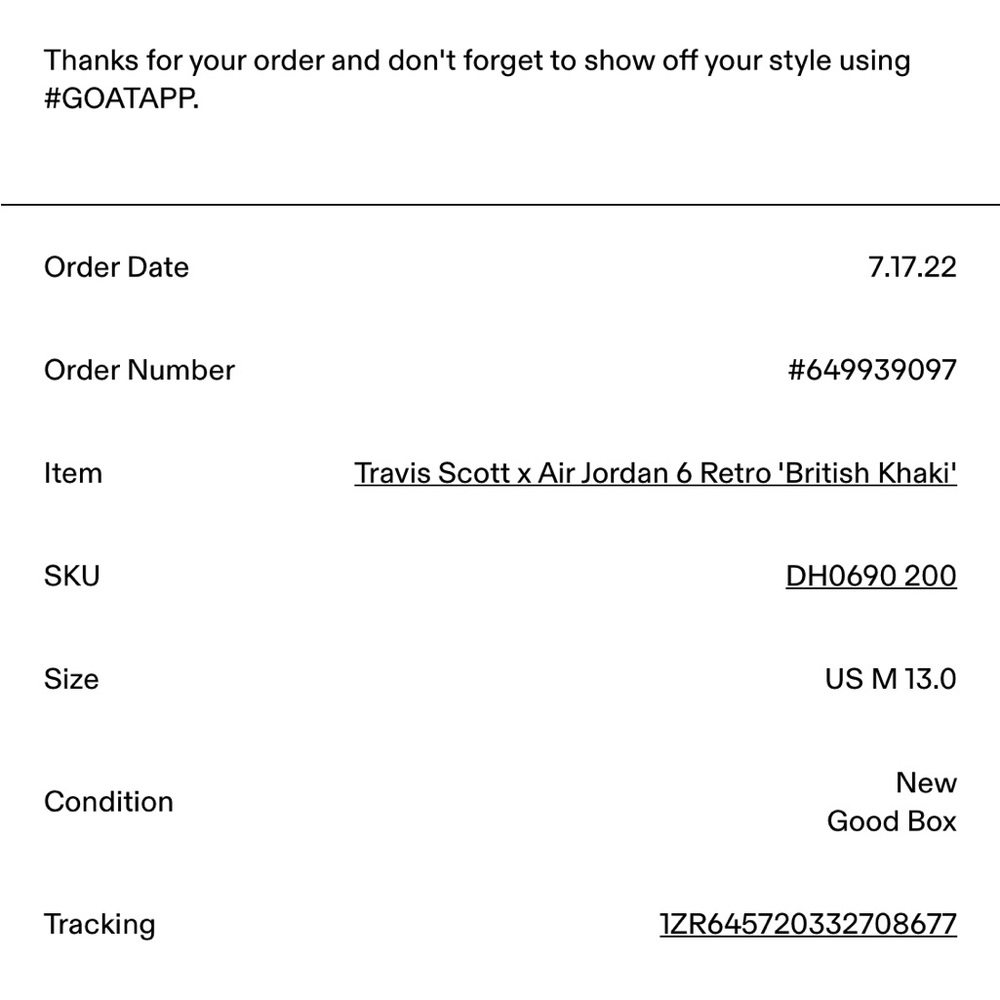 *SOLD* Jordan 6 Retro Travis Scott British Khaki Men’s Size 13 - Picture 10 of 10